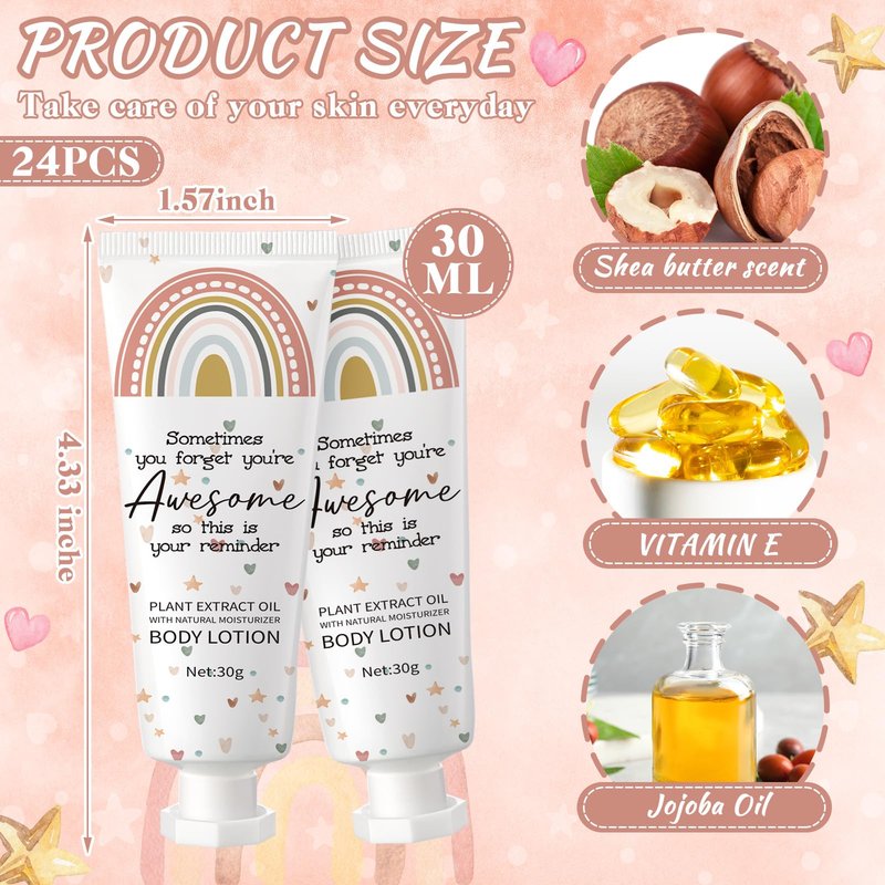 Yaryang 24 Pcs Valentine's Day Employee Appreciation Gifts Bulk Travel Rainbow Body Lotion Inspirational Thank You Team Office Gift Mini Body Cream for Valentine's Day Women Coworker Staff