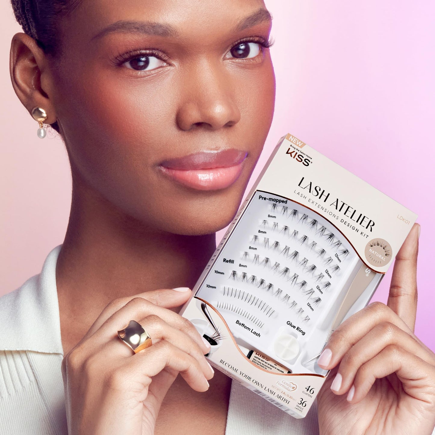 Kiss Lash Atelier Professional Lash Extension Kit, ‘Natural’, Pre-Mapped False Eyelashes, 46 Lash Clusters & 36 Individual Lashes, Last For Up To 7 Days, Glue Ring, Applicator