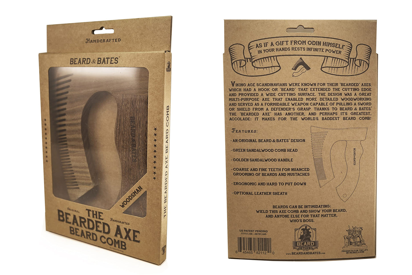 THE BEARDED AXE BEARD COMB | Woodsman | Green Sandalwood/Golden Sandalwood | Artisan Crafted