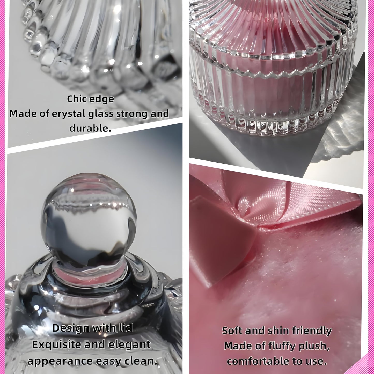 Habitable tree 2 Pcs Large Body Powder Puff and Container Powder Container with Puff Powder Puff Crystal Container Soft Washable Reusable Velour Face Body Glitter Powder Puff Wet Dry Makeup (Pink)