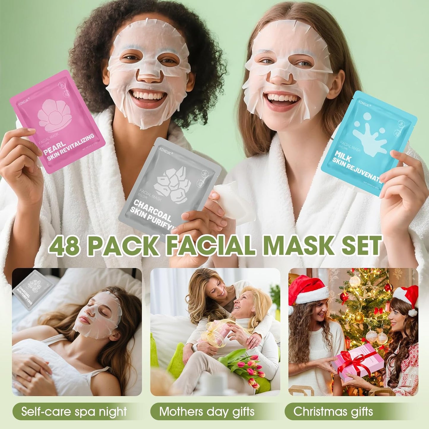 Collagen Hydrating Face Masks - 48 Pack Moisturizing & Soothing | All Skin Types Spa Gift Set