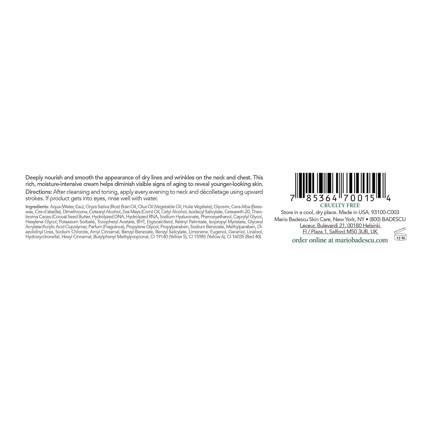 **Mario Badescu Vitamin A-D-E Neck Cream - Firming & Hydrating Formula with Rice Bran Oil | 1 Ounce**