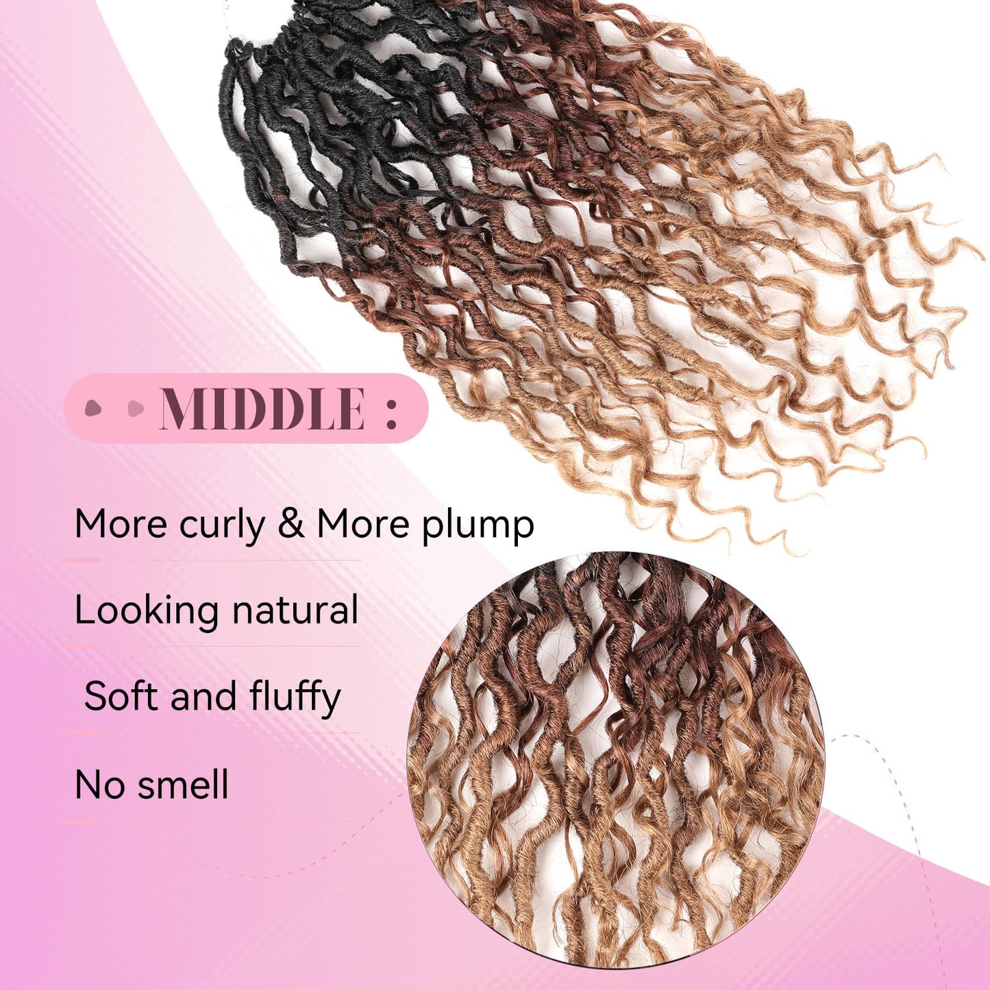 Aipin New Goddess Locs Crochet Hair 18 Inch Boho River Locs Hippile Wavy Crochet With Curly Hair In Middle And Ends Braids Hair Extensions (8 Packs,18 inch, OM3T3027)
