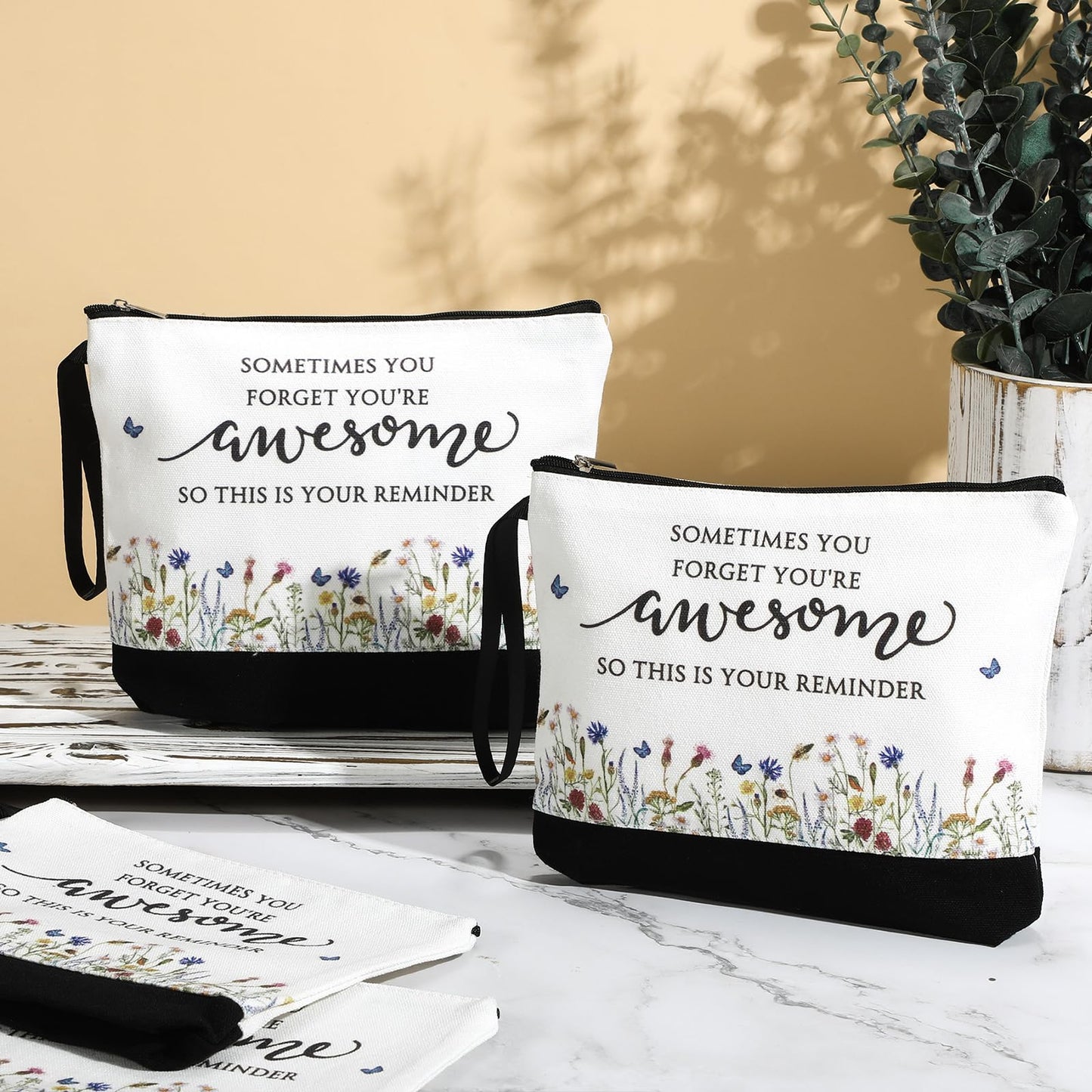 Reginary Makeup Bags Gifts for Women Bulk Inspirational Flower Canva Cosmetic Bag with Zipper You Are Awesome Thank You Gift for Nurse Staff Employee Coworker Team Nurse(30 Pcs,Gratitude)