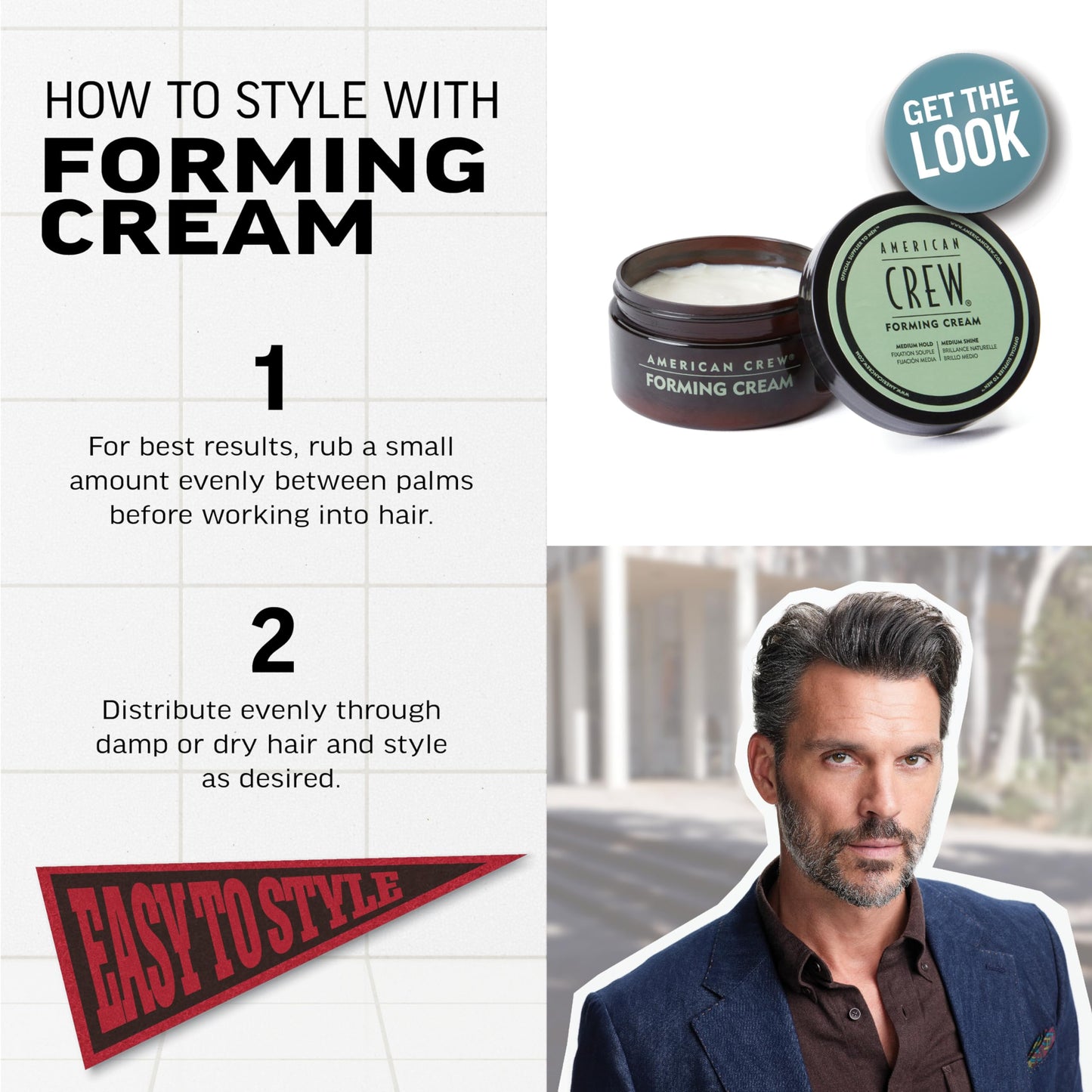 AMERICAN CREW Men's Hair Forming Cream, Like Styling Gel with Medium Hold & Shine, Travel Size, 1.7 oz