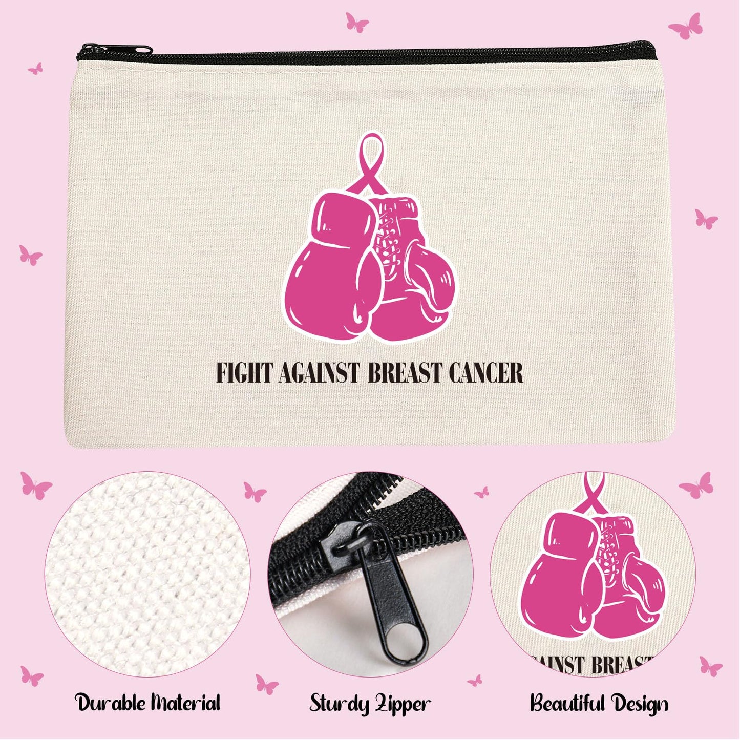 Xuniea Breast Cancer Awareness Bag Pink Ribbon Travel Makeup Pouch Breast Cancer Cosmetic Pouch Portable Canvas Breast Cancer Gift Bag for Vacation Travel Women Breast Cancer Awareness Party (24 Pcs)