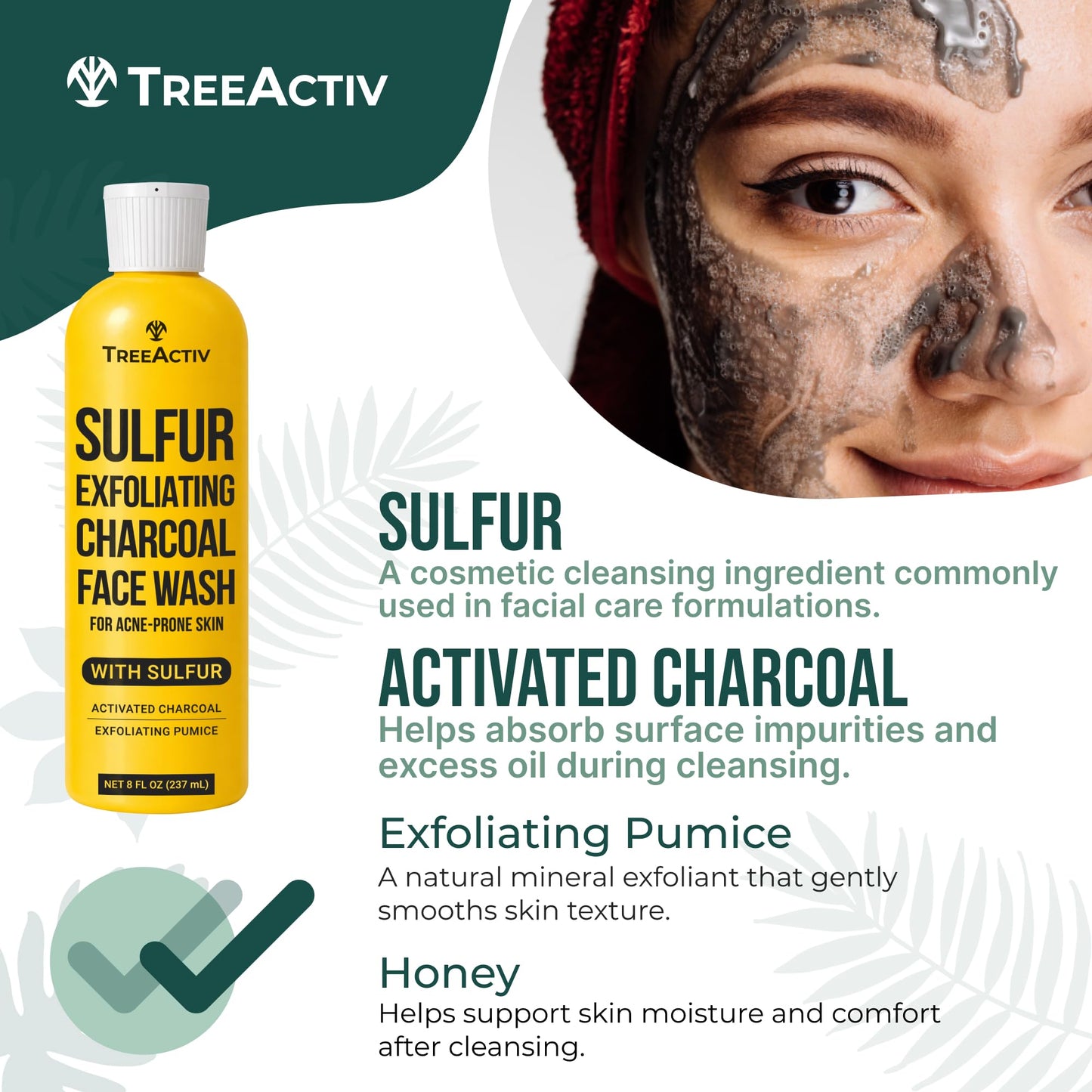 Sulfur 10% Exfoliating Charcoal Acne Face Wash, 8 Fl Oz, Face Wash for Men & Women, Sulfur Acne Wash for Acne, Activated Charcoal & Pumice, Foaming Daily Women & Men's Face Wash