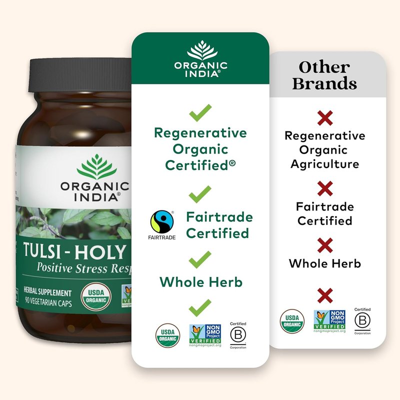 Tulsi Herbal Supplement - Organic Holy Basil for Immune Support | Vegan, Gluten-Free, 180 Capsules