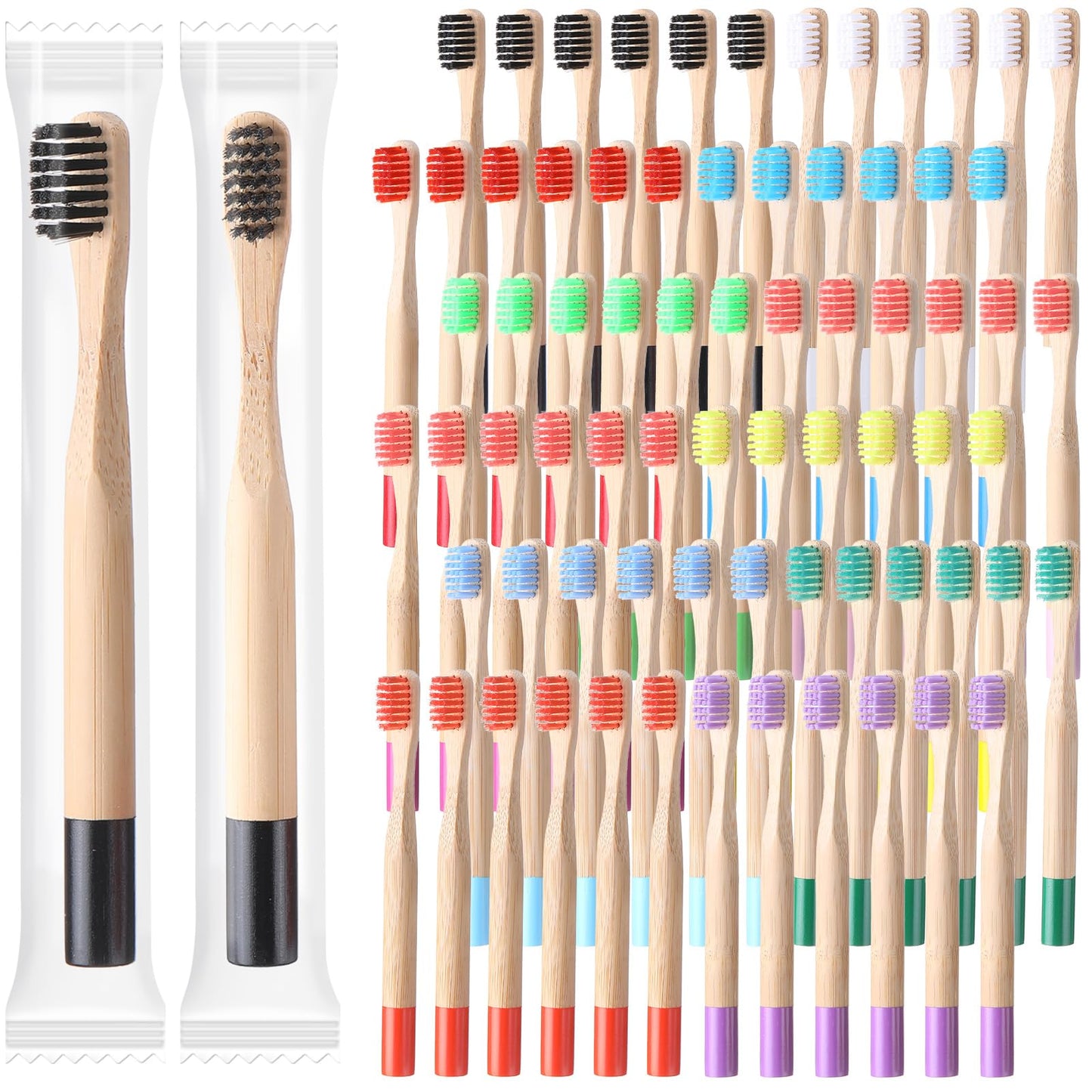 Purpeak 72 Pcs Kids Bamboo Toothbrushes Soft Bristle Toddler Toothbrush BPA Free Wooden Travel Toothbrushes for Kids Children Home Travel School, 5.7 Inches, Individually Wrapped