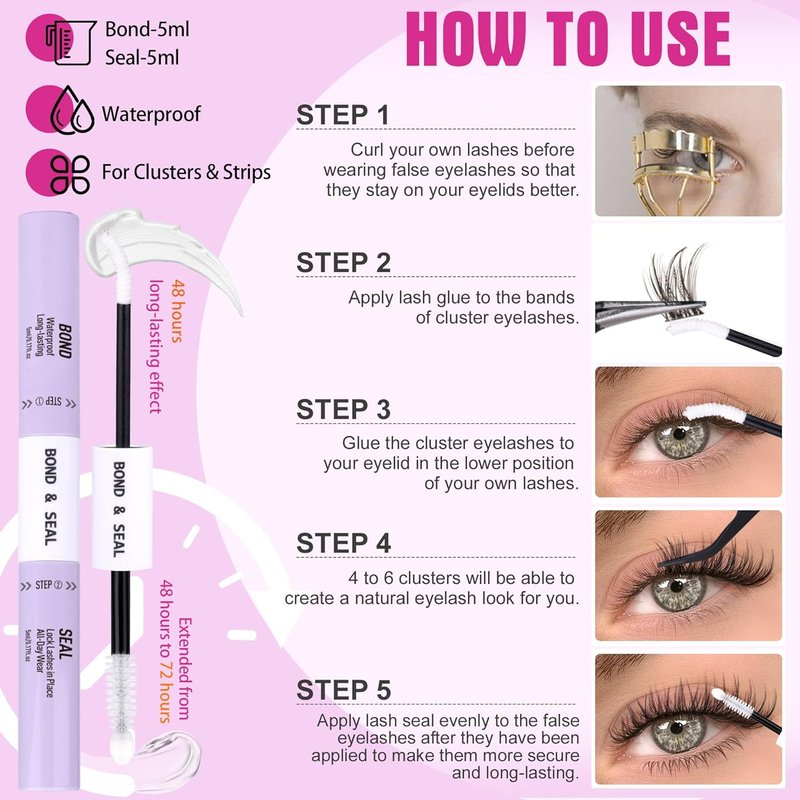 Natural Lash Clusters Kit - Wispy C Curly Eyelash Extensions with Invisible Band | 132 Pcs DIY Set