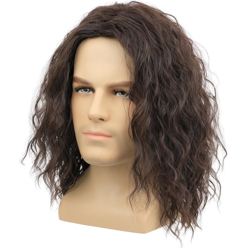 Deifor Mens Brown Wavy Wig - Medium Length Natural Look Middle Part Heat Resistant Synthetic Hair for Men Costume, Cosplay, Halloween Party