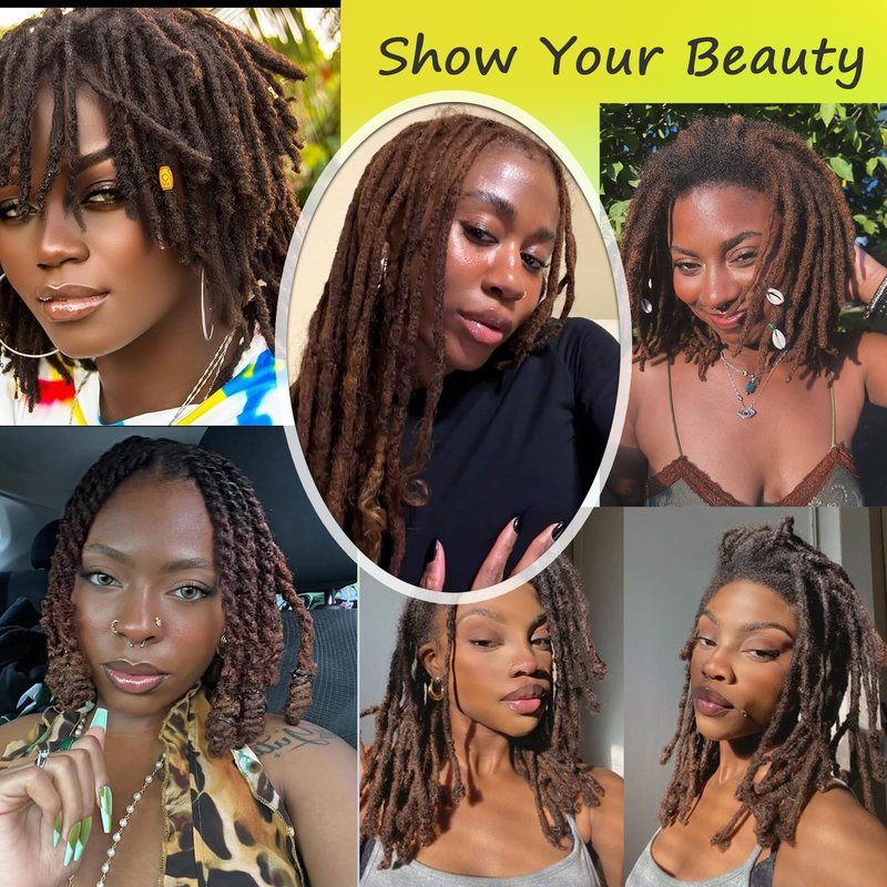 Coriario Dark Brown Locs Extensions Human Hair 8 Inch 30 Strands 0.6cm Dreadlock Extensions Human Hair Dread Locks for Men 4#