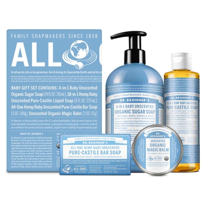 Dr. Bronner's Baby Unscented Gift Set | Organic Castile Soaps & Magic Balm - Gentle Care for Sensitive Skin