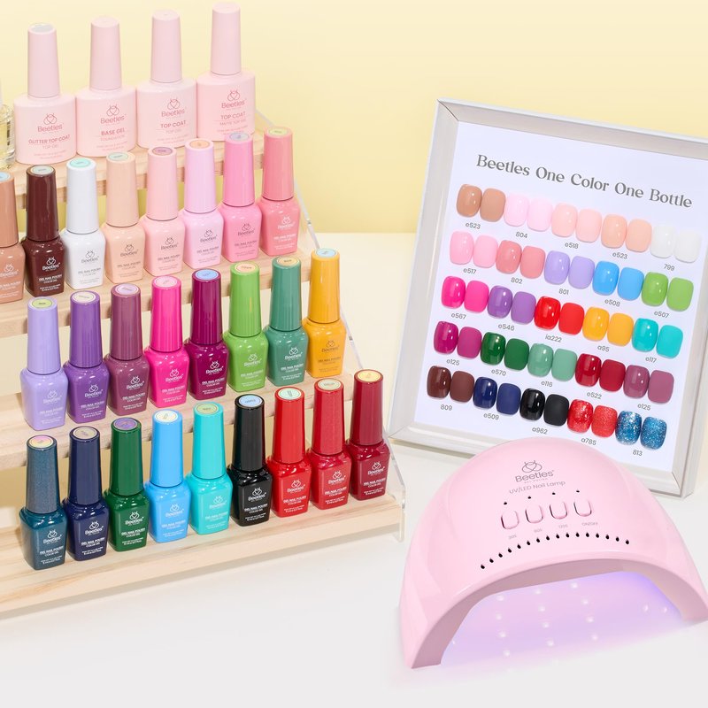 Beetles Gel Nail Polish Kit with U V Light - 25 Colors Gel Polish Set 51 Pcs Imprints of Time Nail Kit One Color One Bottle with Top &Base Coat Beauty Must Have DIY Salon Manicure Gifts for Women