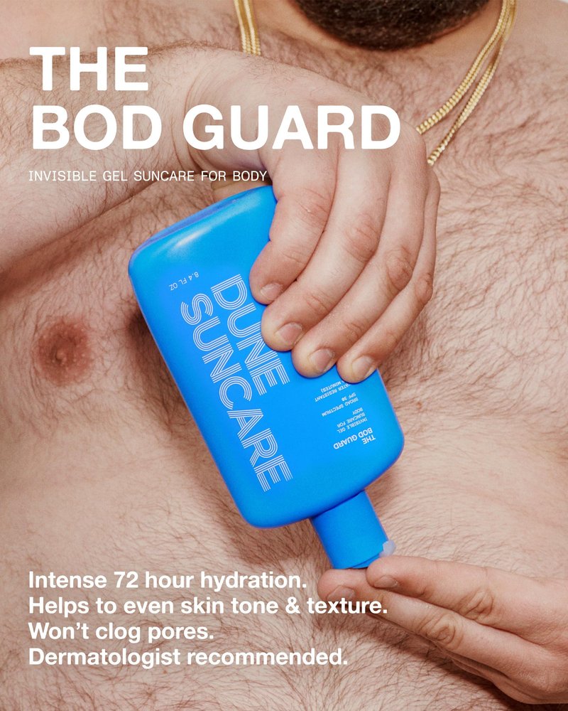 DUNE SUNCARE The Bod Guard - Award-Winning Clear Invisible Gel Body Sunscreen - Broad Spectrum SPF 30 Protection, 72 Hour Hydration, 40 Mins. Water Resistant, Reef Friendly, Non-Greasy (8.4 Fl Oz)