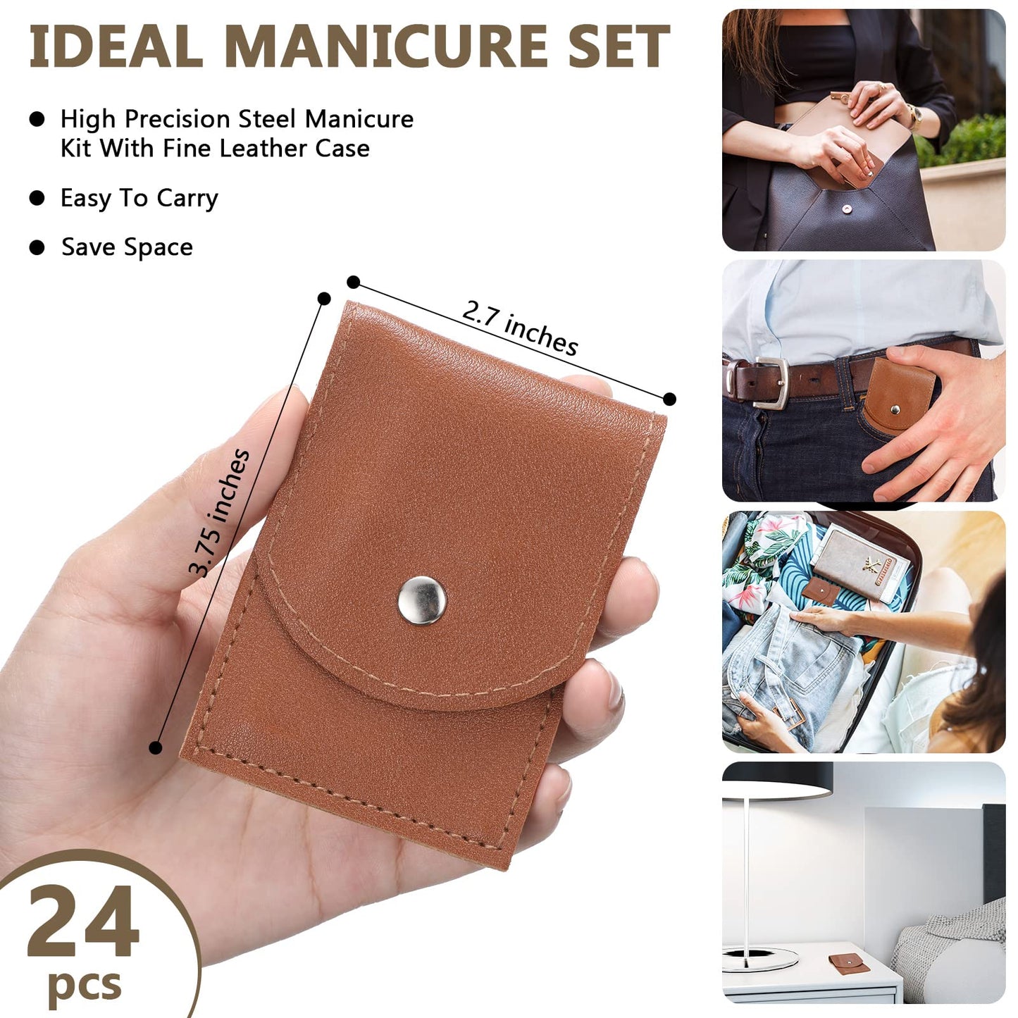 Lasnten 24 Set Valentine Manicure Set Bulk Nail Clippers Grooming Nail Kit Stainless Steel Professional Pedicure Tools Kit with Travel Case for Men Women Valentine's Day Gift(4 in 1,Brown)