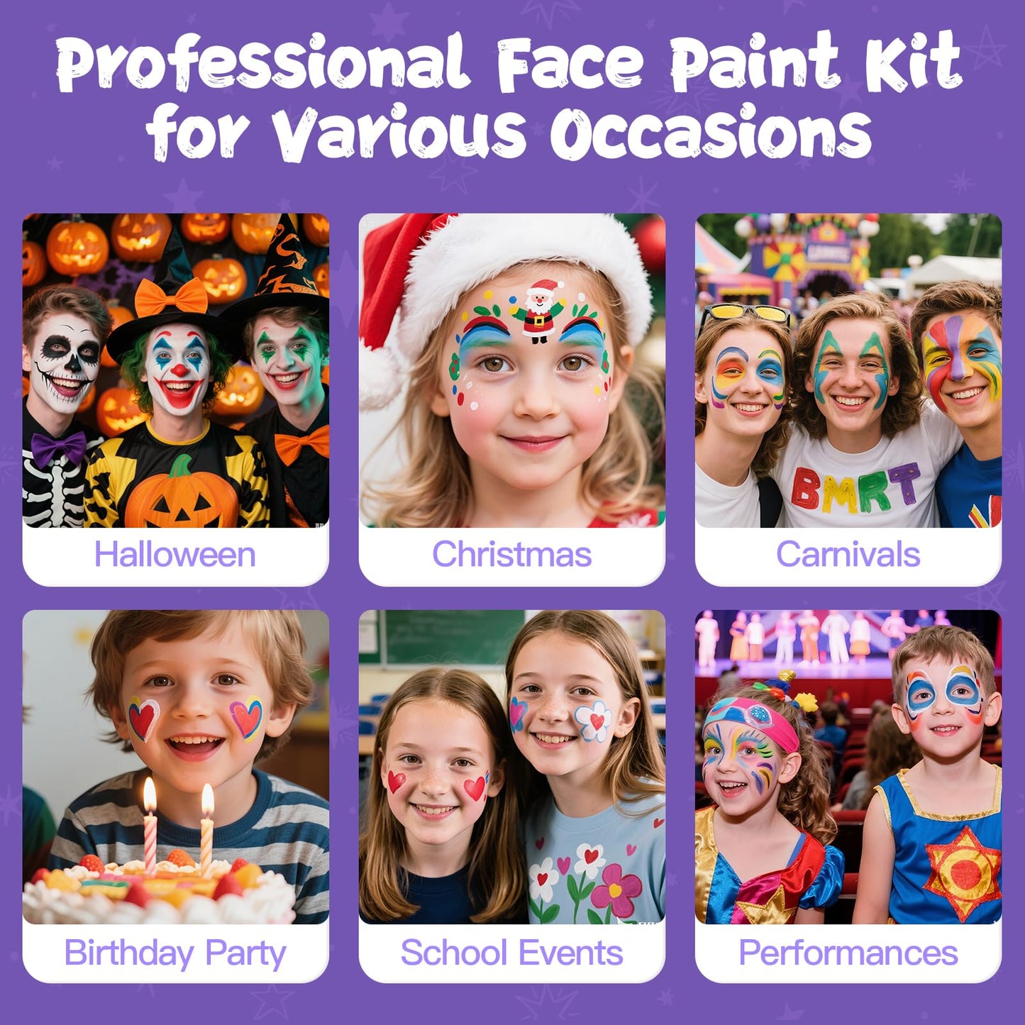 Face Painting Kit for Kids, 36 Colors Water Activated Face Paint with Brushes & Stencils, Non-Toxic Halloween Makeup Kit, Professional Face Body Paint for Halloween, Parties, Carnival, School Events