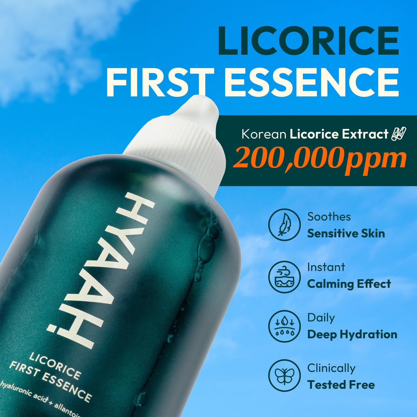 HYAAH Licorice First Essence - Korean Hydrating Toner - Licorice Extract, Hyaluronic Acid and Allantoin - Soothing for Sensitive Skin - Alcohol Free for Sensitive Skin, 6.76 fl.oz