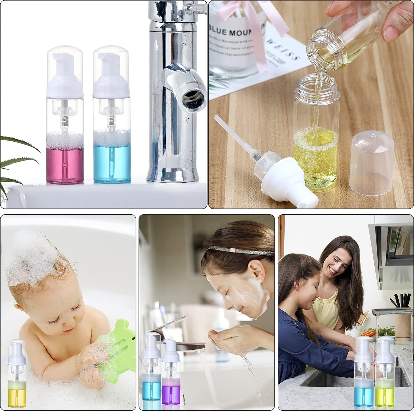 35 Pack 2 oz Foam Pump Bottles, 60ml Clear Refillable Travel Bottles for Hand Soap, Lash Shampoo, Foaming Cleanser and Liquid Soap