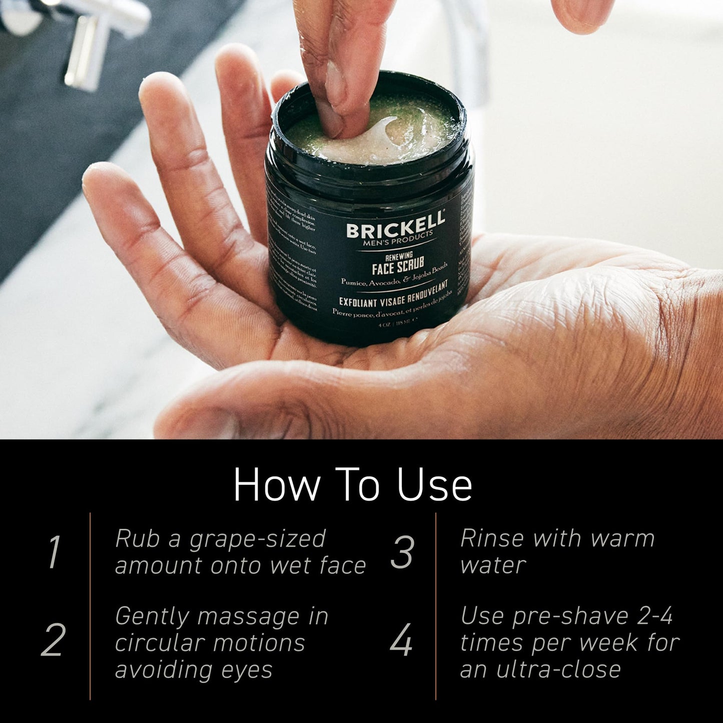 Brickell Men's Renewing Face Scrub for Men, Natural and Organic Deep Exfoliating Facial Scrub Formulated with Jojoba Beads, Coffee Extract and Pumice, 2 Ounce, Scented