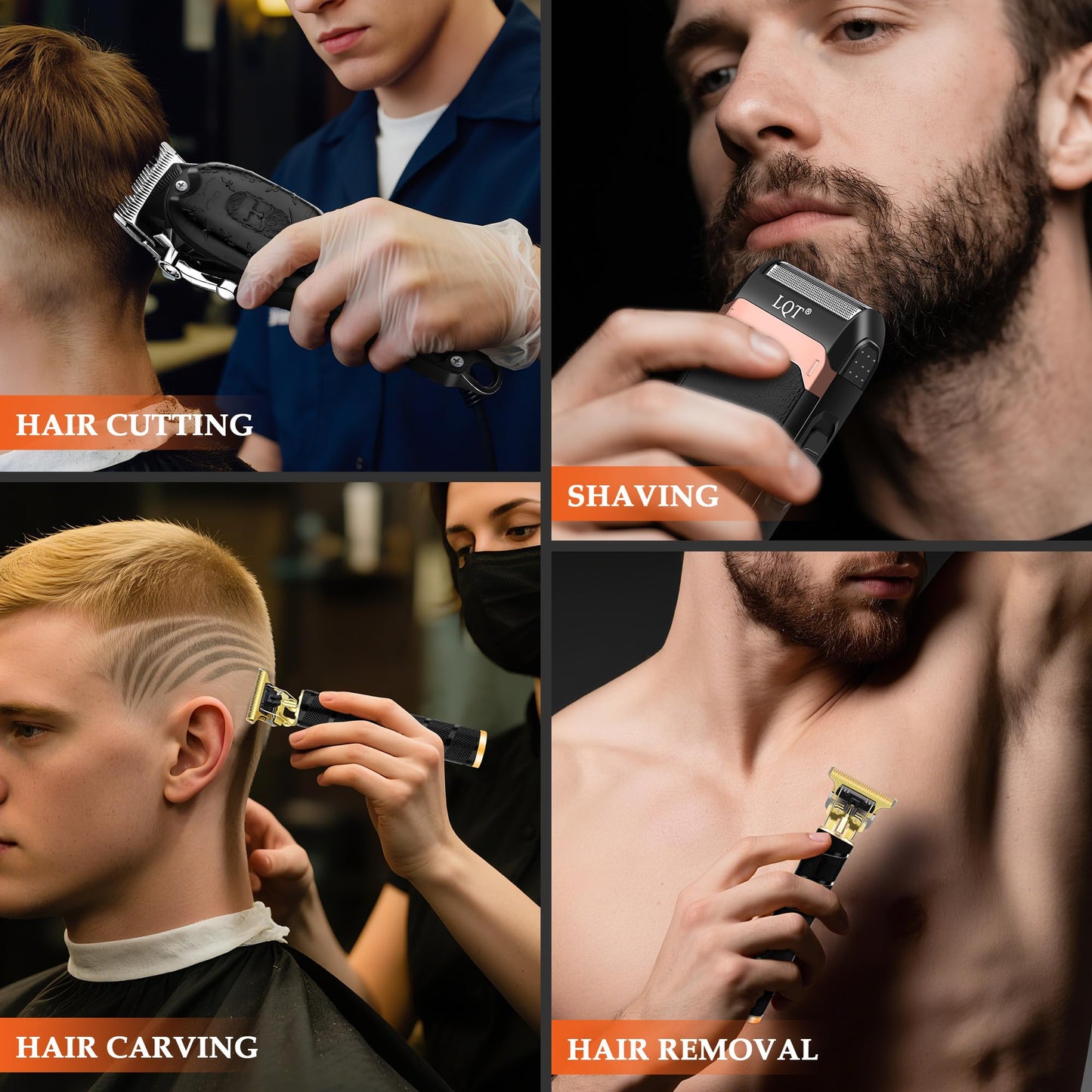 LQT Professional Hair Clippers for Men, Cordless T-Blade Beard Trimmer Kit, LED Display,Long Battery Life, Rechargeable Electric Hair Cutting Machine for Home & Barber, Best Gift for Holidays (Silver)