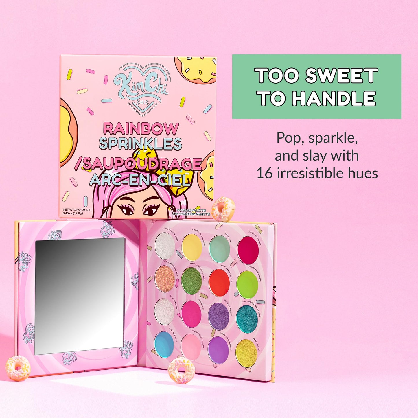 KimChiChic Beauty Donut Collection Eyeshadow Palette - 16 Matte, Pigment, & Glitter Shadows, Versatile for Day to Night Looks, Cruelty Free, Rainbow Sprinkles