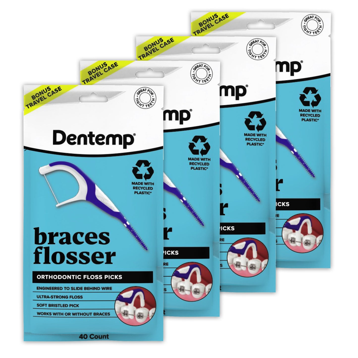 Dentemp Braces Flosser - Designed for Braces for an Easy & Effective Clean, Ultra Strong Floss - 40 Count (Pack of 4) - (Packaging May Vary)