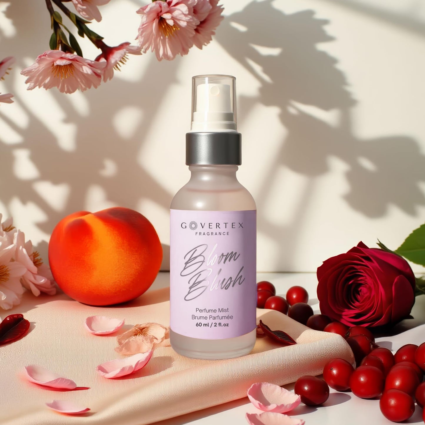 Govertex Bloom Blush Hair & Body Perfume Mist - Cherry Blossom, Jasmine, Vanilla & Peach Perfume | 60ml | Signature Women Fragrance - Long Lasting Hair and Body Mist