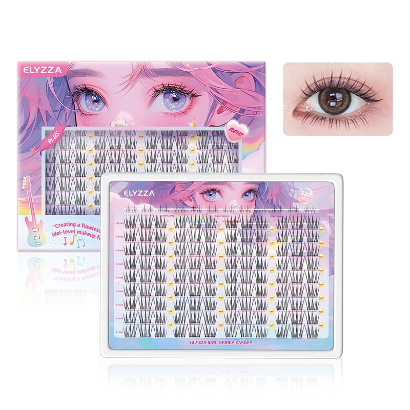 Elyzza Idol Lash Extension Kit 10-12mm Cluster Lashes With Thin Lash Band C+ Curl Natural Look False Eyelash Clusters With Bottom Lashes Faux Lash Clusters Extensions For DIY Individual Lashes at Home