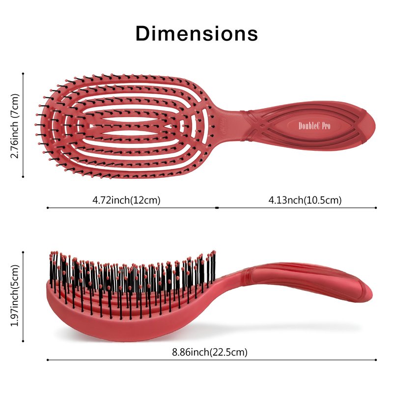 NuWay DoubleC Pro Professional Detangling Hair Brush – Patented Double Curve Scalp Care Brush for Gentle Detangling, Blow-Dry Styling & Wet or Dry Hair (Red)