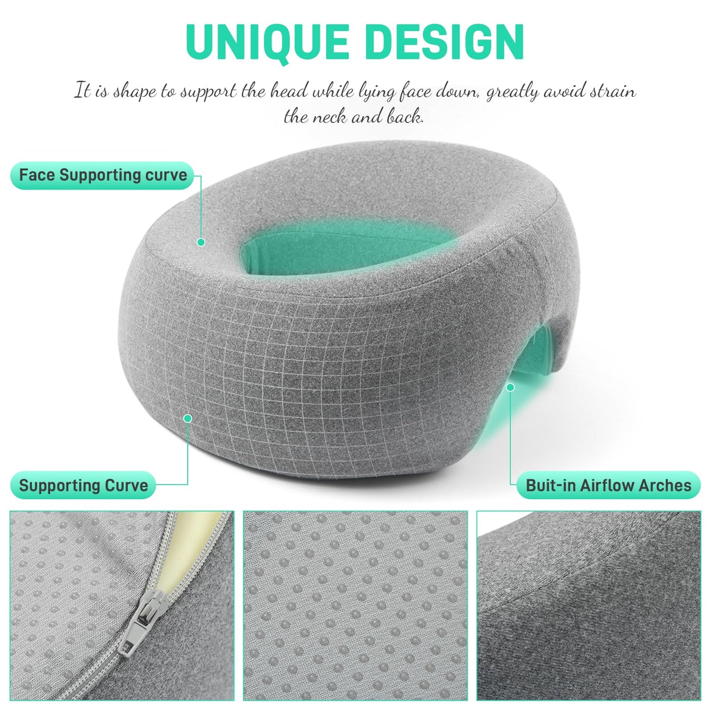DabaTag Face Down Pillow Massage Headrest for Bed, Face Pillow for Stomach Sleeping, Face Cradle, Massage/BBL Pillow After Surgery Post Eye Surgery Recovery