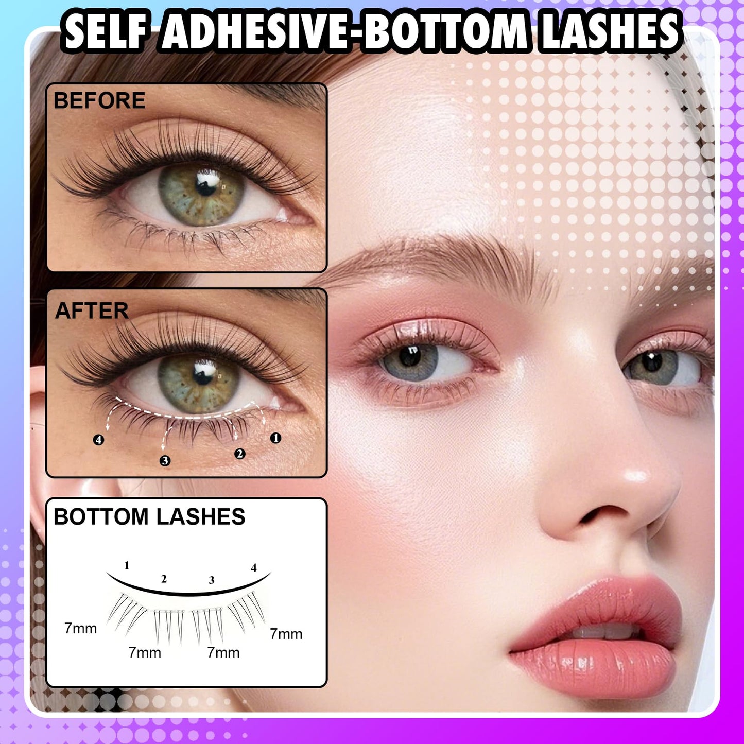 BERSHNOR Bottom Lashes Clusters Self Adhesive Bottom Eyelashes Natural Looking Lower Lashes DIY Glue-Free Individual Lashes Bottom Extensions