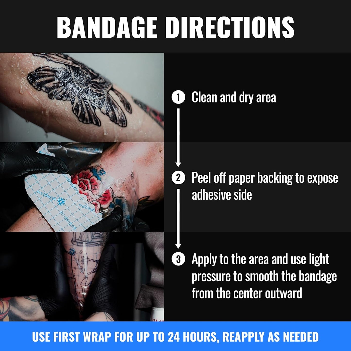 Saniderm Tattoo Aftercare Bandage - Sterile, Waterproof Protection | Large Pack (8 in x 10 in) for Faster Healing