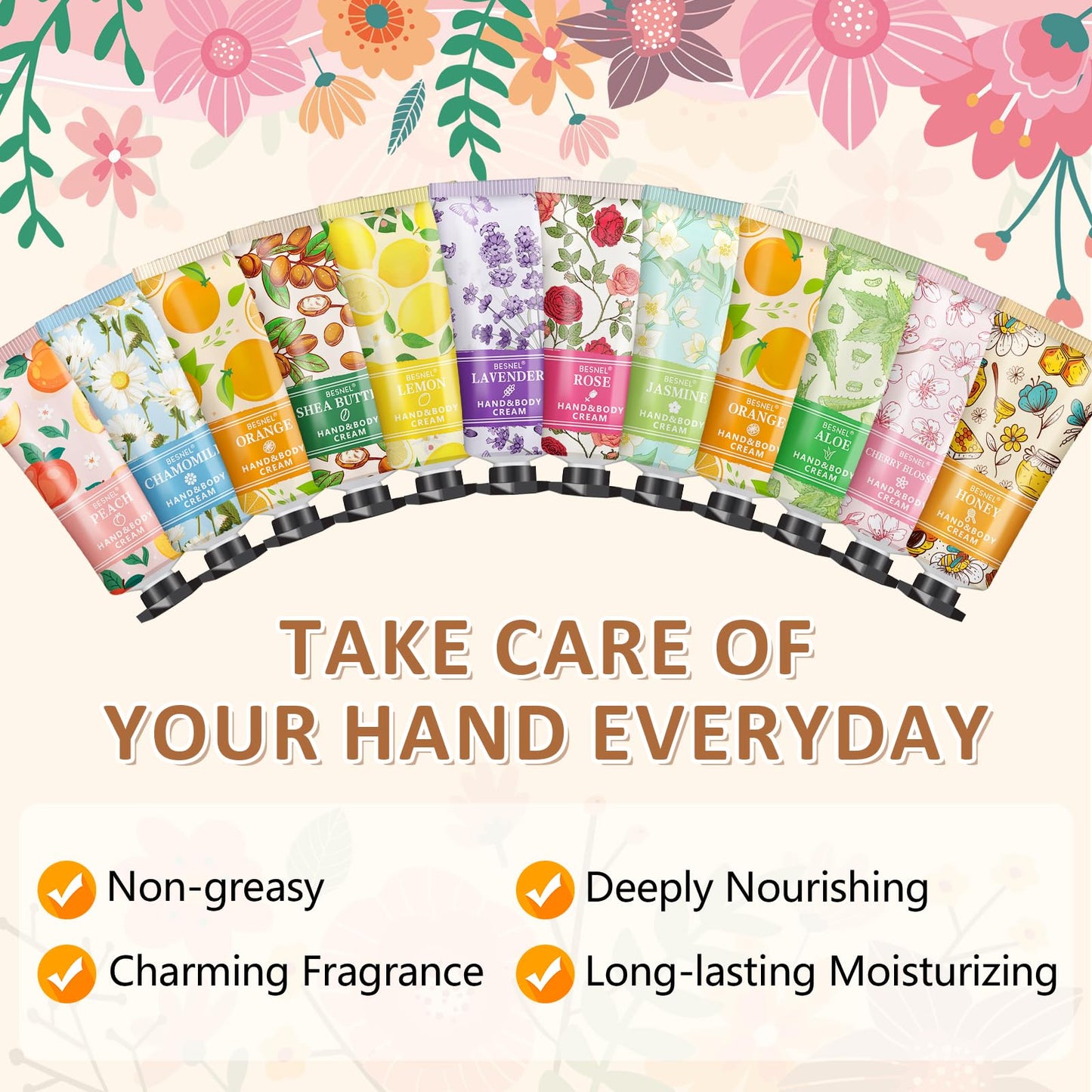 BESNEL 60 Pack Hand Cream Gift Set For Women, Teacher Appreciation Gifts, Mini Hand Lotion Travel Size in Bulk for Dry Cracked Hands, Graduation Gifts, Birthday Gift, Bridesmaid Gift,Party Favors