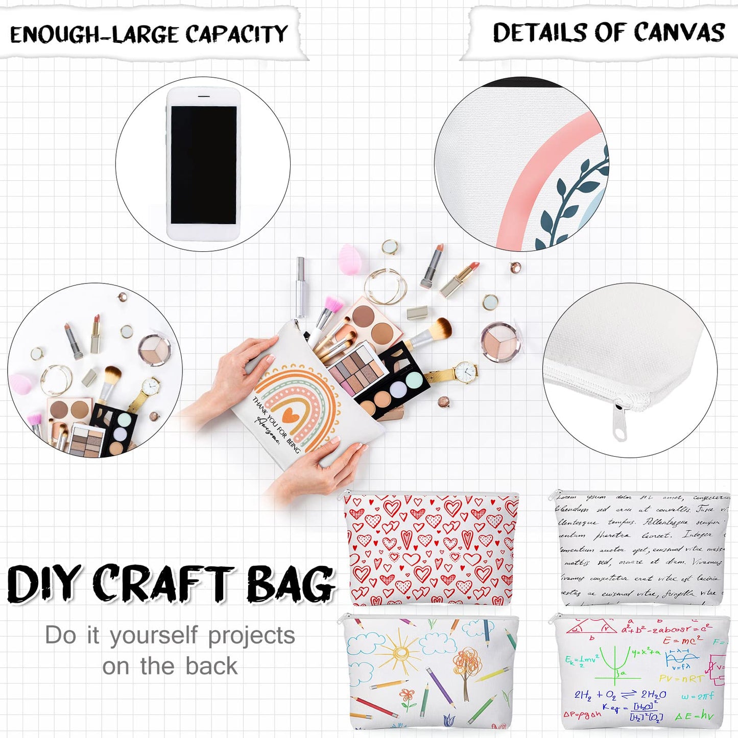 Sieral 20 Pcs Canvas Makeup Bags Inspirational Cosmetic Bag Pouch with Zipper Appreciation Gifts for Women Coworker Team Staff Travel Birthday(Rainbow)