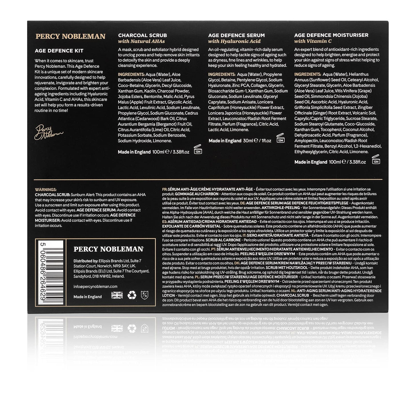 Percy Nobleman Age Defence Kit – Men’s Skincare Gift Set with Charcoal Face Scrub, Hydrating Facial Serum with Hyaluronic Acid & Vitamin C Moisturiser for Cleansing, Nourishment & Healthy Skin