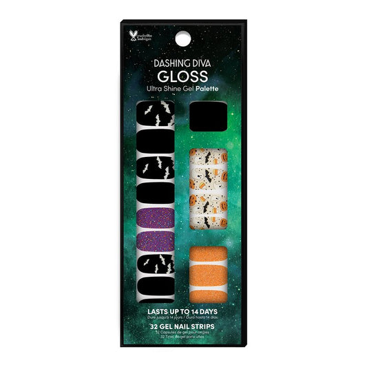 Dashing Diva Gloss Halloween Nail Strips - Bat Magic | UV Free, Long Lasting, Cute Halloween Gel Nail Stickers | Contains 32 Wraps, 1 Prep Pad, 1 File