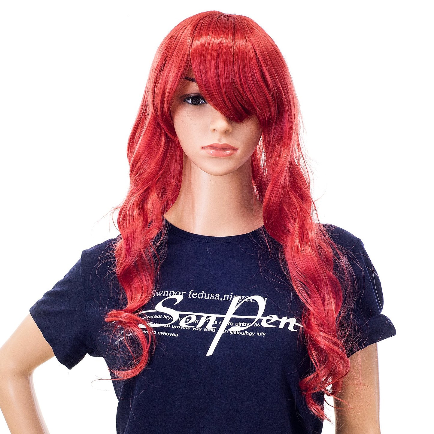 SWACC Long Curly Double Claw Clip on Ponytail Wig Synthetic Pastel Colorful Cosplay Daily Party Wig for Women with Wig Cap (Red)