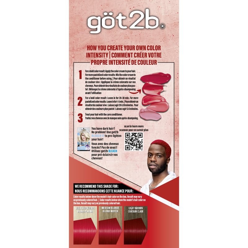 Got2b Color Remix, Customizable Semi-Permanent Hair Color, 092 Radical Red