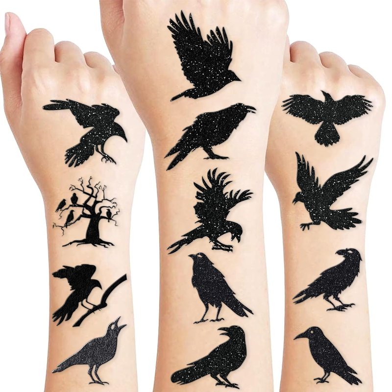 Temporary Crow Bird Tattoos - 100PCS Gothic Raven Stickers for Kids' Birthday Party Favors | Halloween Decorations