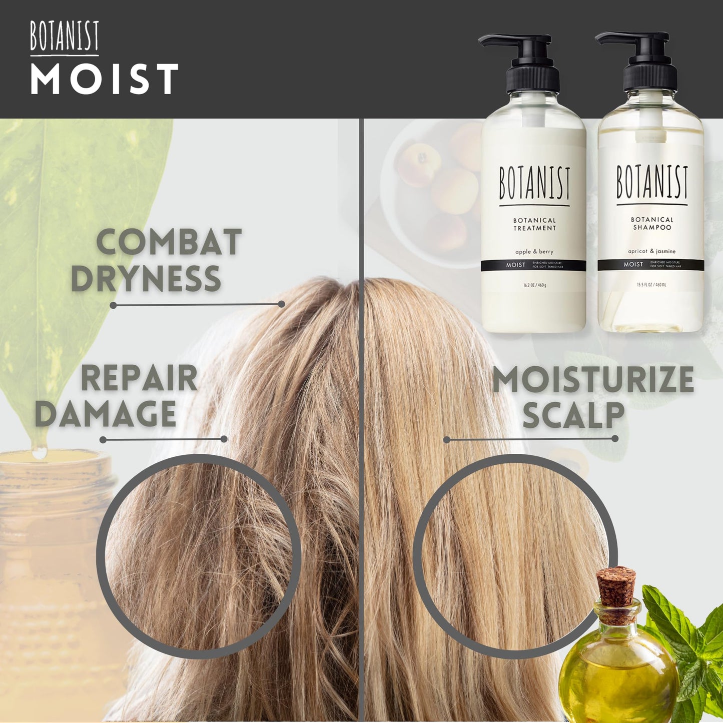BOTANIST Keratin Shampoo and Conditioner Set for Women, Men, Argan Oil Shampoo & Conditioner for Frizzy Hair, Japanese Natural & Organic Sulfate Free Shampoo & Conditioner for Dry Hair 31.7Fl Oz MOIST