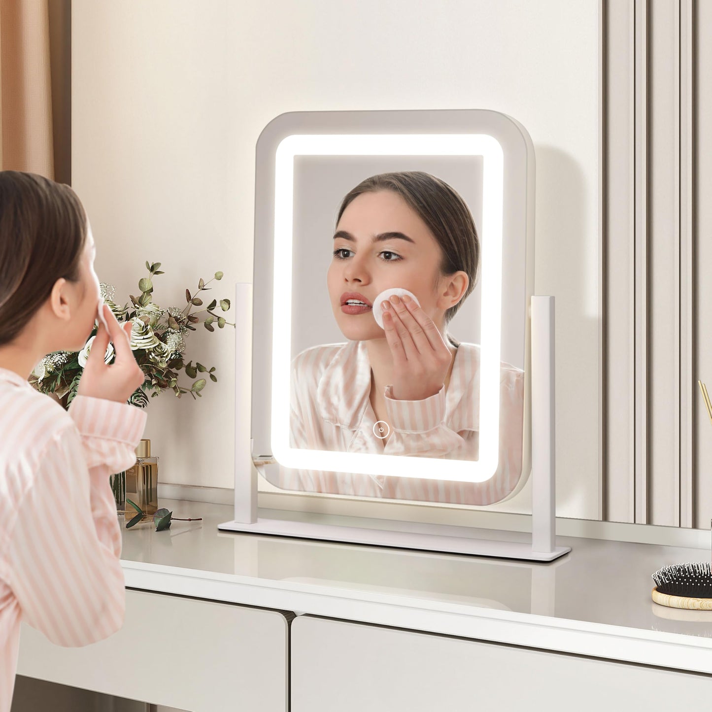 Shinerva Vanity Mirror with Lights,12"×14.6" LED Makeup Mirror,Lighted Makeup Mirror with Lights, Smart Touch Control Dimmable 3 Modes Light, Lighted Up Mirror for Makeup Desk, Bedroom, Dressing Room