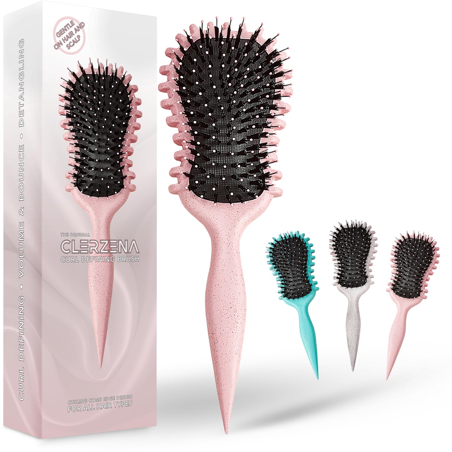Curl Defining Brush for Curly Hair | Edge Control Round Hairbrush for Blow Out | Boar Bristle Hair Brush for Women and Wave Hairbrush for Men (Pink)