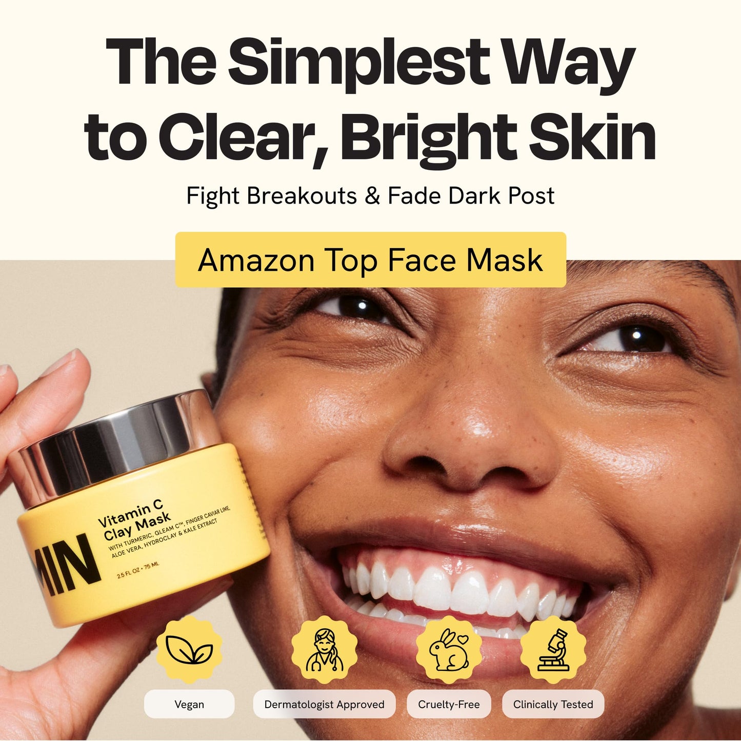 Gleamin Vitamin C Clay Mask for Dark Spots 2.5oz Brightening Clay Face Mask