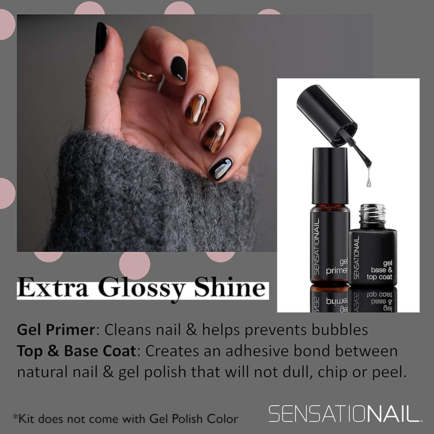 Sensationail Gel Polish Refill Kit - Base & Top Coat with Gel Primer, Black (2 Pack)