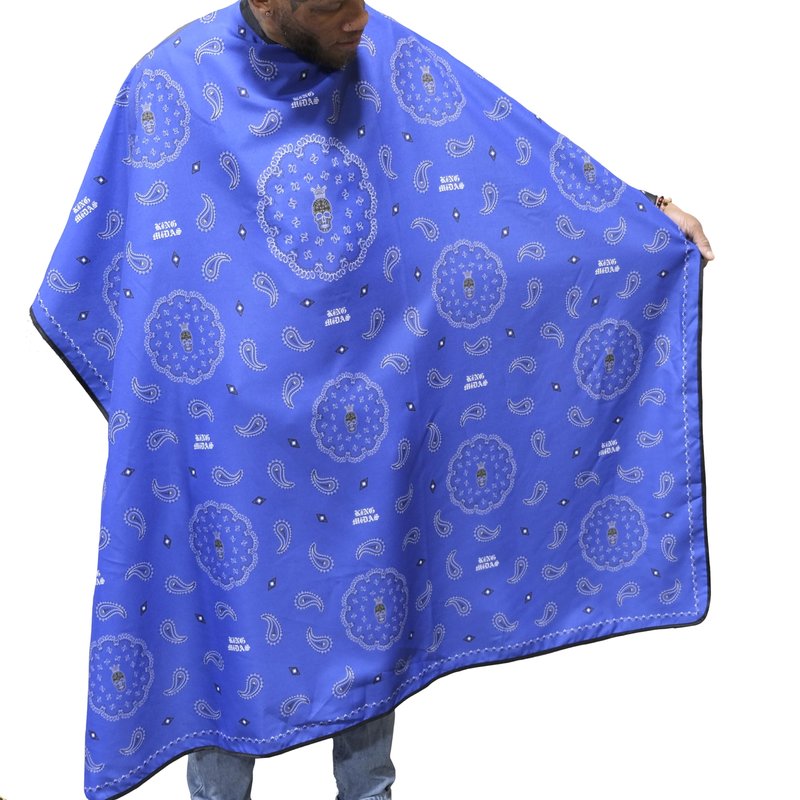 King Midas Barber Hair Cutting Cape for Men & Women - Adjustable Neck Hair Cape for Haircuts with Snap Button, Bandana Barber Cape - Paisley – Blue