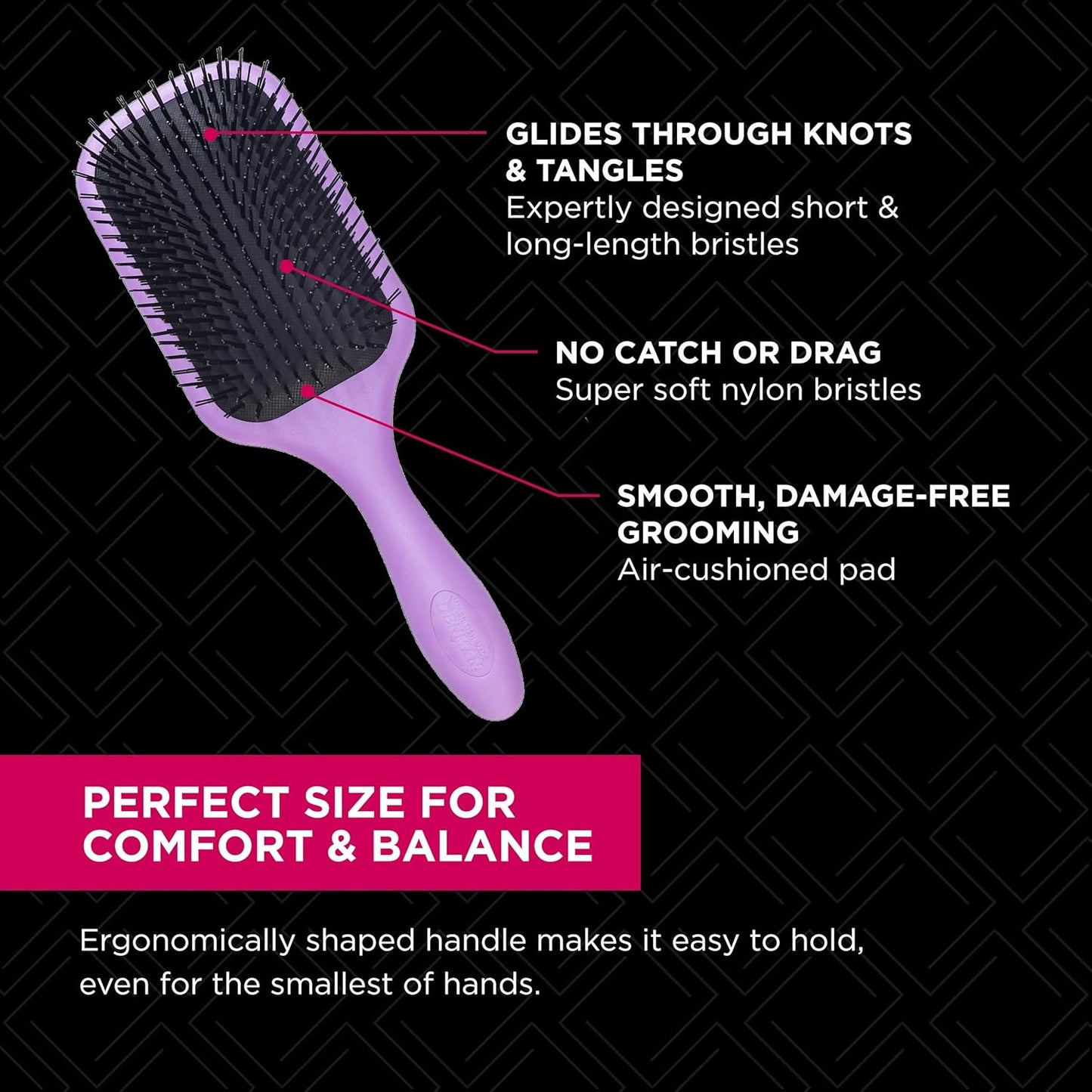 Denman Violet Styling Brush Set - 7 Row & Paddle Hair Brushes for Ultimate Detangling | All Hair Types