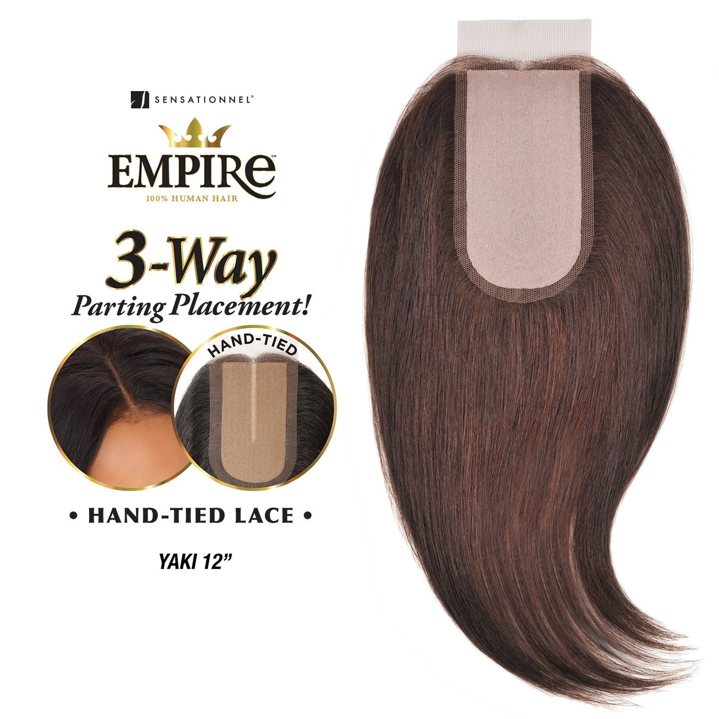 Sensationnel Empire humanhair lace closure - yaki 12 inch 3 way lacepart hand tied weaving closure (1 JETBLACK)
