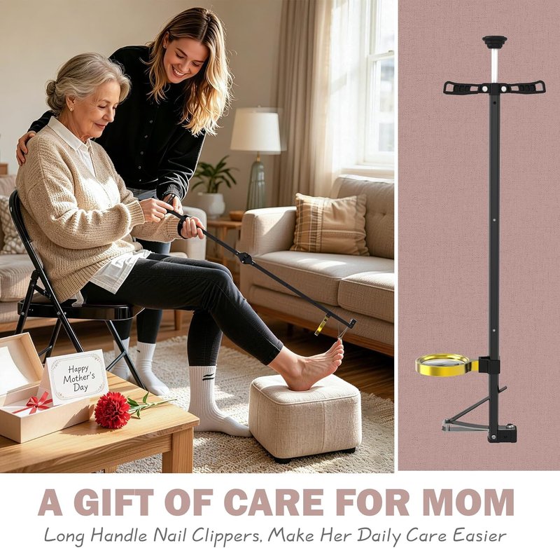 Long Handle Toenail Clippers with Magnifier - Ergonomic Design for Seniors & Arthritis | Heavy-Duty, No-Bend Trimming (40cm, Black)