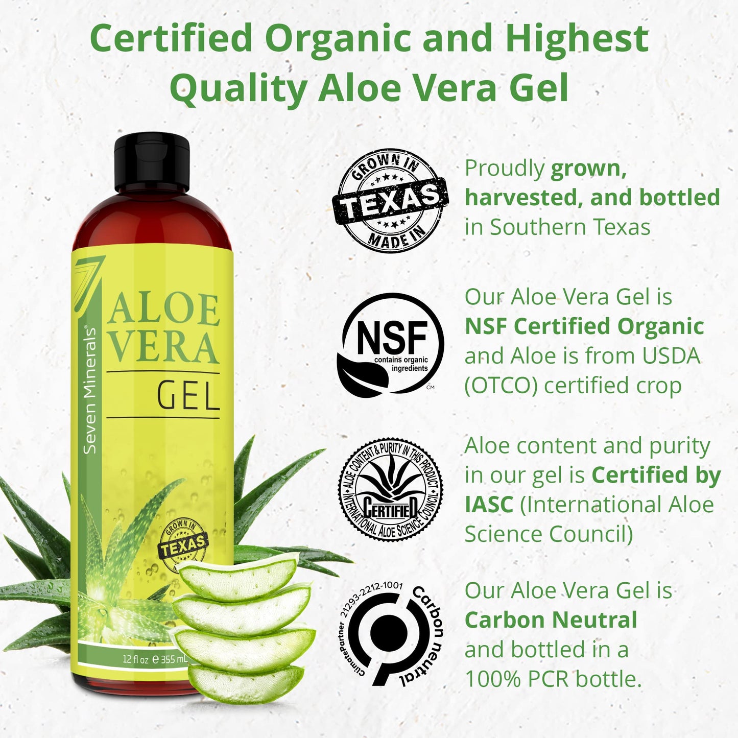 Seven Minerals, Organic Aloe Vera Gel & Fermented Rice Water blended with Rosemary, Biotin, Caffiene, and Keratin